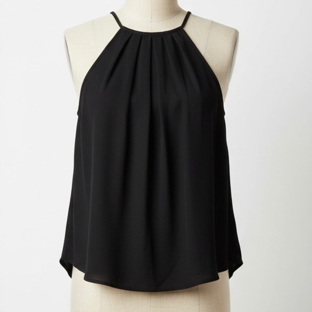 Alya Black Halter Neck Pleated‎ Sleeveless Blouse Top Small